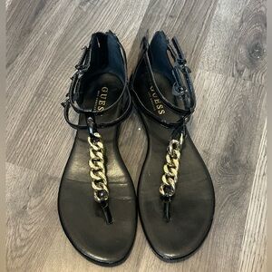 Guess Black and Gold Chain Sandals